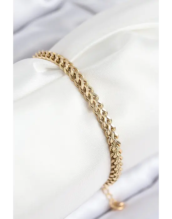 316L Çelik Örgü Zincir Model Gold Renk Kadın Bileklik