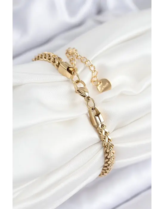 316L Çelik Örgü Zincir Model Gold Renk Kadın Bileklik