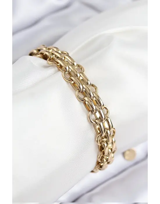 316L Çelik Örme Zincir Model Gold Renk Kadın Bileklik