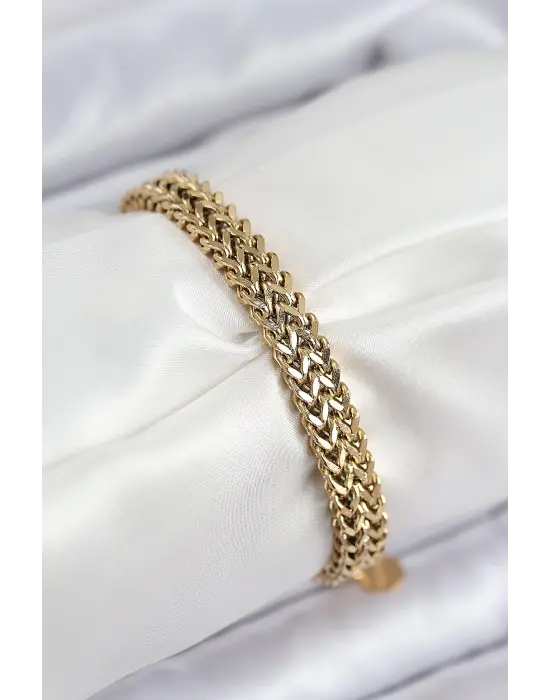 316L Çelik Örme Zincir Model Gold Renk Kadın Bileklik