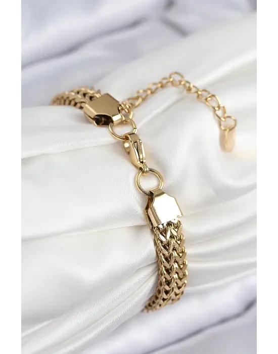 316L Çelik Örme Zincir Model Gold Renk Kadın Bileklik