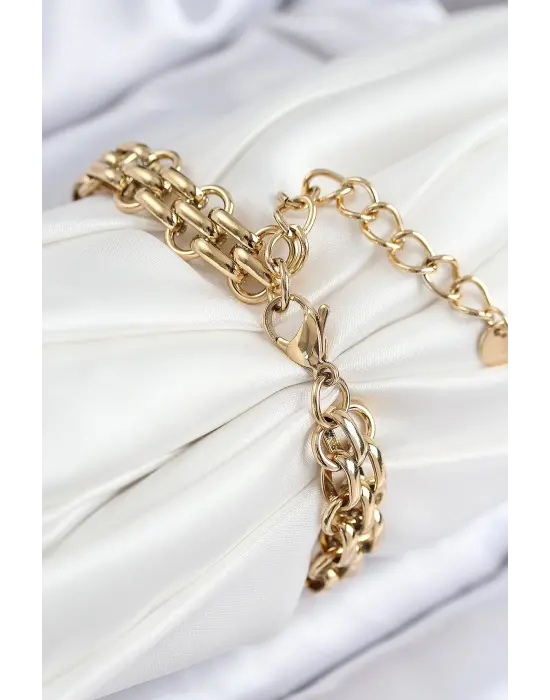 316L Çelik Örme Zincir Model Gold Renk Kadın Bileklik