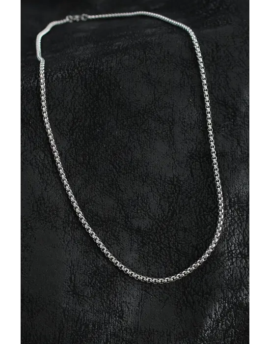 316L Çelik Örme Zincir Model Gümüş Renk Erkek Kolye