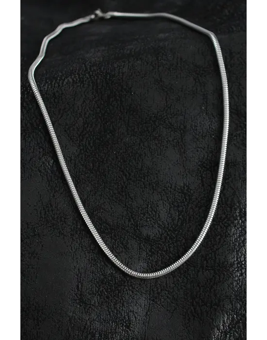 316L Çelik Oval İtalyan Zincir Model Gümüş Renk Erkek Kolye