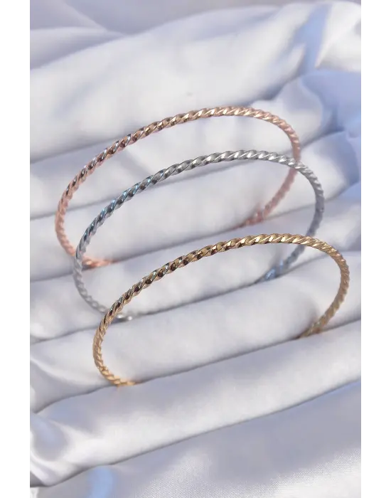 316L Çelik Renkli İnce Burgu Model Ajda Bilezik Seti