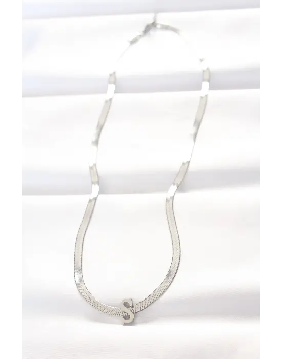  S Harfli Silver  İtalyan Zincirli Çelik Kolye