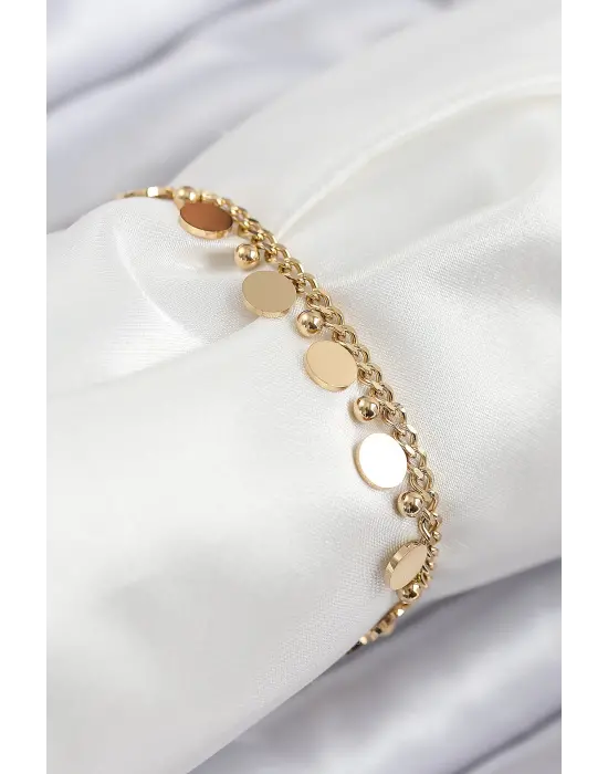 316L Çelik Sıralı Pul Model Gold Renk Kadın Bileklik