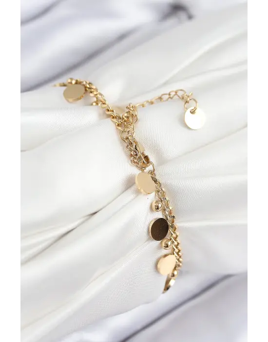 316L Çelik Sıralı Pul Model Gold Renk Kadın Bileklik