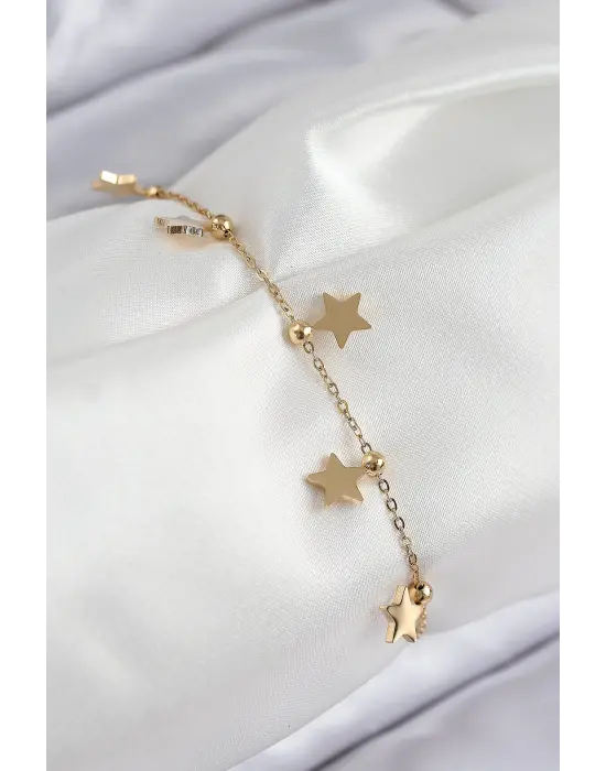 316L Çelik Sıralı Yıldız Model Gold Renk Kadın Bileklik