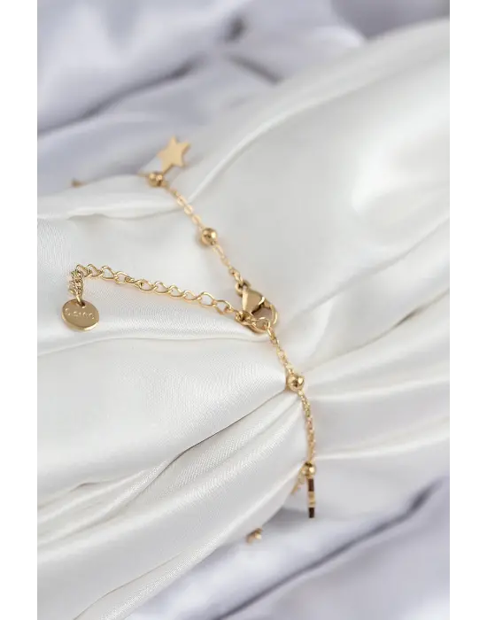 316L Çelik Sıralı Yonca Model Gold Renk Kadın Bileklik