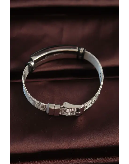 316L Çelik Siyah Desenli Oval Figür Ayarlanabilir Hasır Kordonlu Bileklik