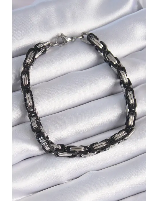 316L Çelik Siyah Gümüş Renk Kral Zincir Model Erkek Bileklik