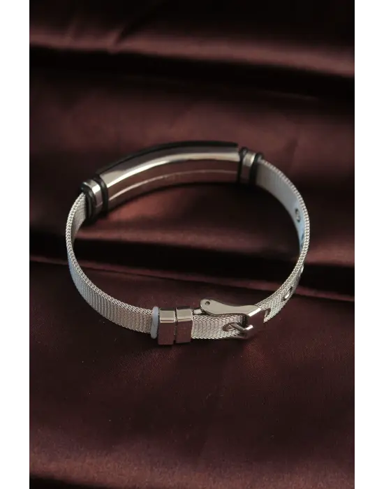 316L Çelik Siyah Motifli Ayarlanabilir Hasır Kordonlu Bileklik