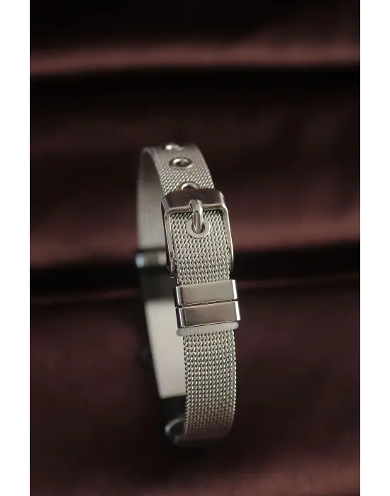 316L Çelik Siyah Motifli Ayarlanabilir Hasır Kordonlu Bileklik