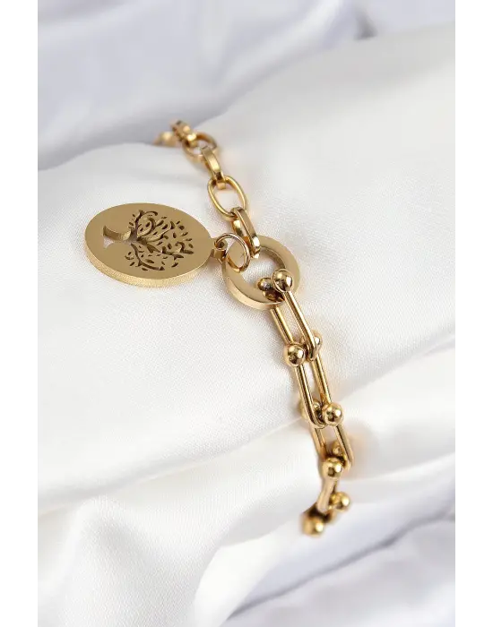 316L Çelik Tifany Ağaç Model Gold Renk Kadın Bileklik