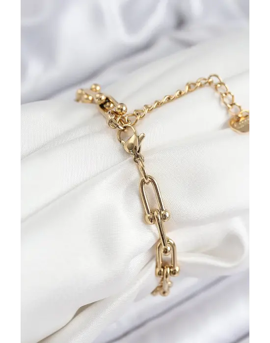 316L Çelik Tifany Zincir Model Gold Renk Kadın Bileklik