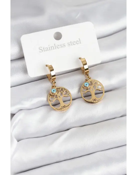 316L Çelik Yaşam Ağacı Model Kadın Küpe