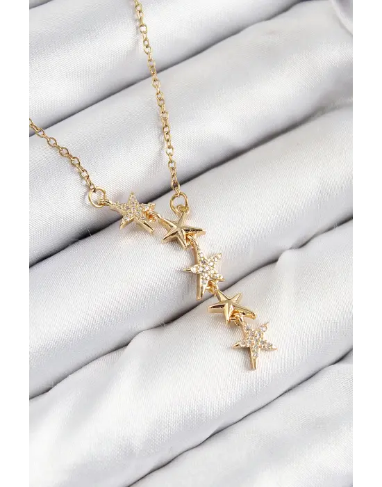 316L Çelik Yıldız Model Gold Renk Kadın Kolye