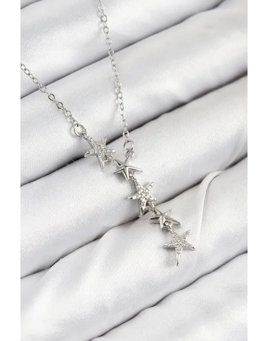 316L Çelik Yıldız Model Gümüş Renk Kadın Kolye