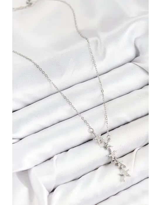 316L Çelik Yıldız Model Gümüş Renk Kadın Kolye