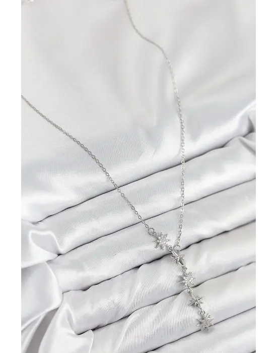 316L Çelik Yıldız Model Gümüş Renk Kadın Kolye