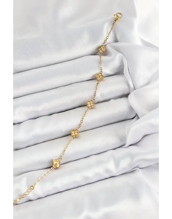 316L Çelik Yonca Model Gold Renk Kadın Bileklik