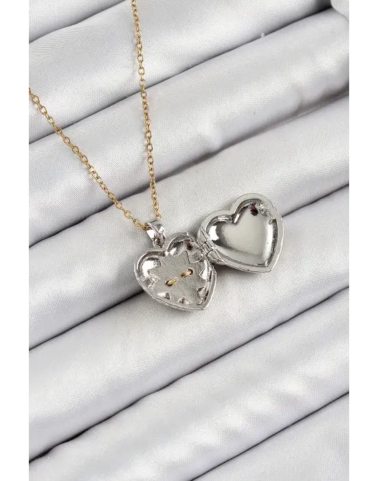 316L Çelik Zincir Açılabilir Kutup Yıldızı Figürlü Kalp Model Zirkon Taşlı Gold Ve Gümüş Renk Kadın Kolye