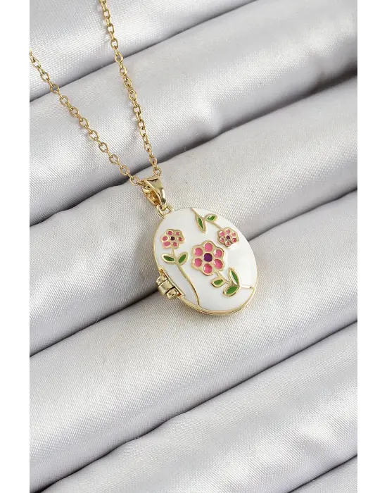 316L Çelik Zincir Açılabilir Sanatsal Vintage Çiçek Model Gold Renk Kadın Kolye