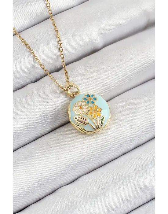 316L Çelik Zincir Açılabilir Sanatsal Vintage Çiçek Model Gold Renk Kadın Kolye