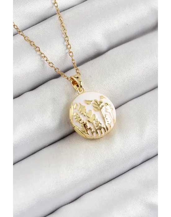 316L Çelik Zincir Açılabilir Sanatsal Vintage Çiçek Model Gold Renk Kadın Kolye