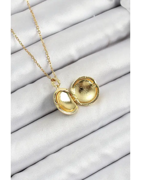 316L Çelik Zincir Açılabilir Sanatsal Vintage Çiçek Model Gold Renk Kadın Kolye