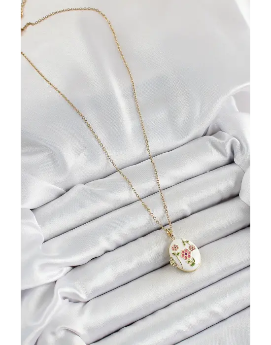 316L Çelik Zincir Açılabilir Sanatsal Vintage Çiçek Model Gold Renk Kadın Kolye