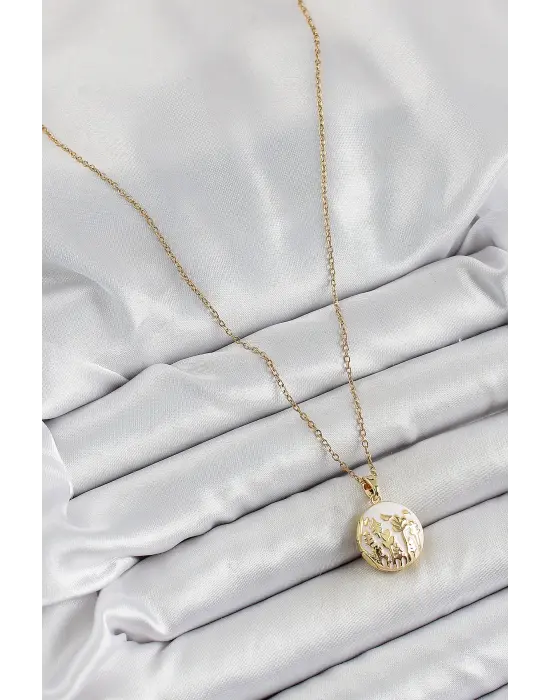 316L Çelik Zincir Açılabilir Sanatsal Vintage Çiçek Model Gold Renk Kadın Kolye