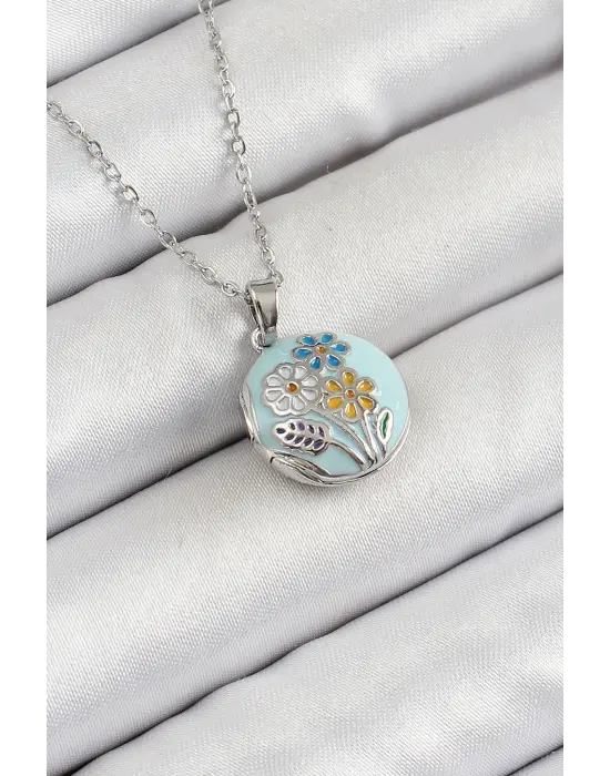 316L Çelik Zincir Açılabilir Sanatsal Vintage Çiçek Model Gümüş Renk Kadın Kolye