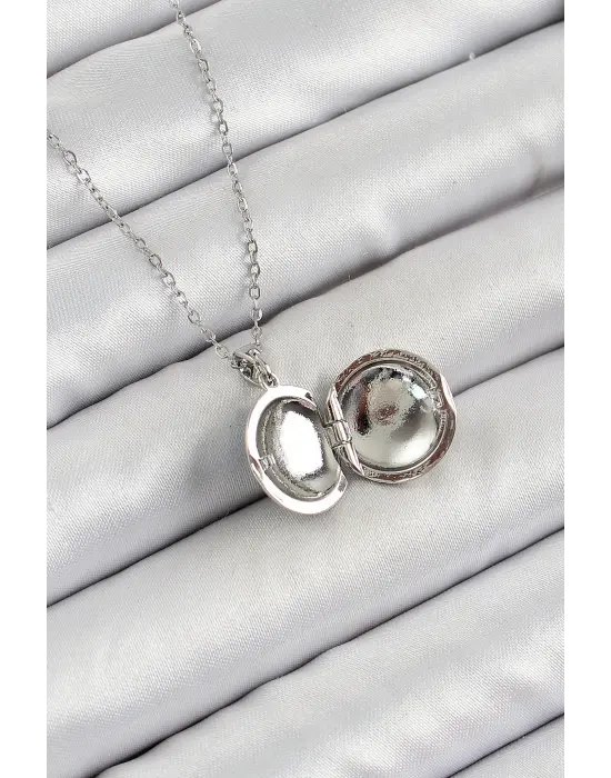 316L Çelik Zincir Açılabilir Sanatsal Vintage Çiçek Model Gümüş Renk Kadın Kolye