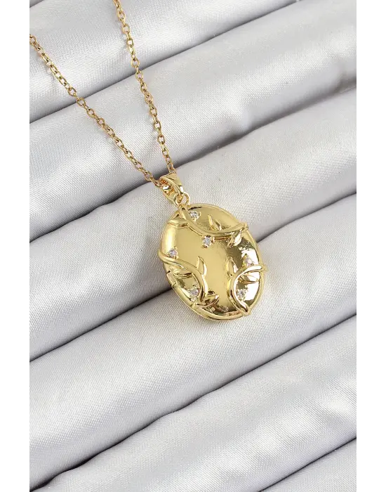 316L Çelik Zincir Açılabilir Sarmaşık Model Zirkon Taşlı Gold Renk Kadın Kolye