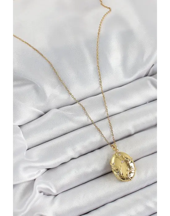 316L Çelik Zincir Açılabilir Sarmaşık Model Zirkon Taşlı Gold Renk Kadın Kolye