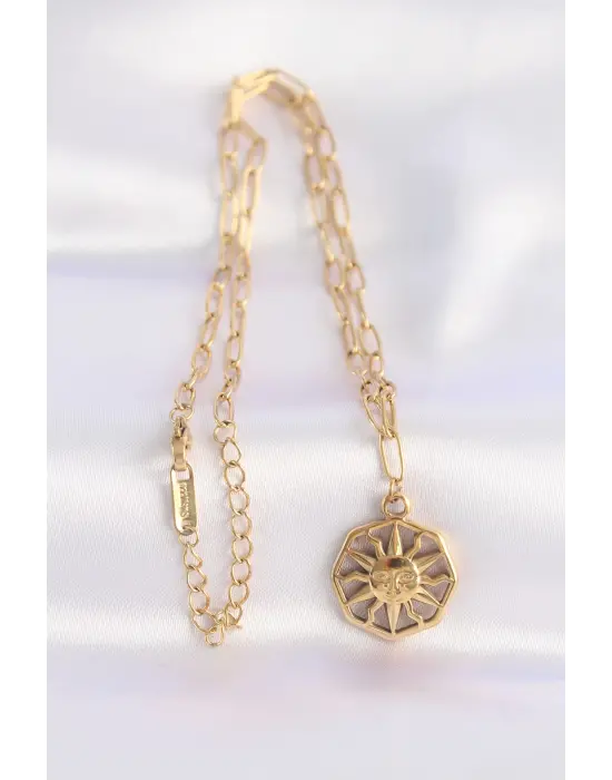  Zincir Altın  Güneş Çelik Kolye