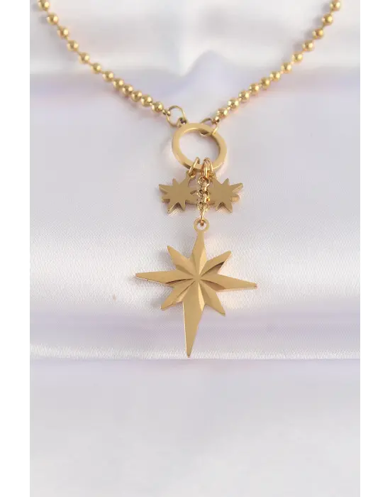  Zincir Altın  Kutup Yıldızı Çelik Kolye