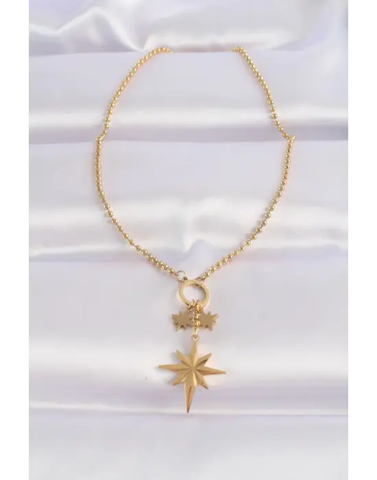 Zincir Altın  Kutup Yıldızı Çelik Kolye