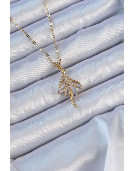  Zincir Altın  Lila Zirkon Taşlı Balerin Çelik Kolye