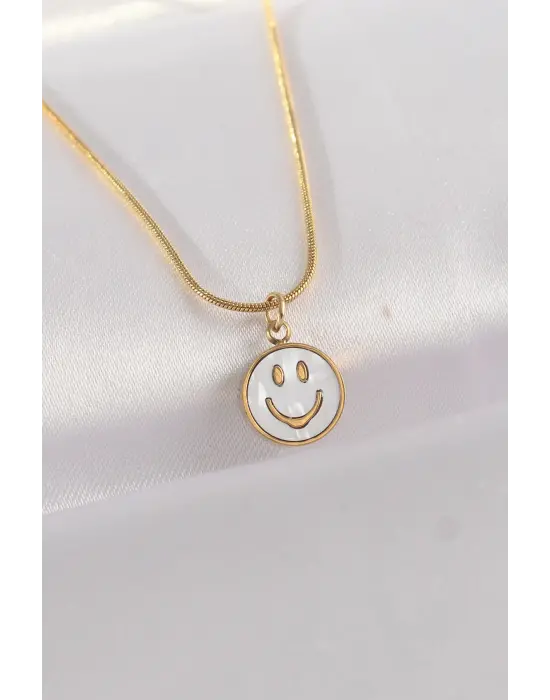  Zincir Altın  Mermer Desenli Minimal Smile Çelik Kolye