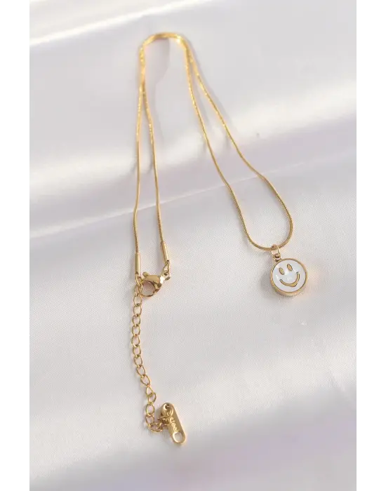  Zincir Altın  Mermer Desenli Minimal Smile Çelik Kolye