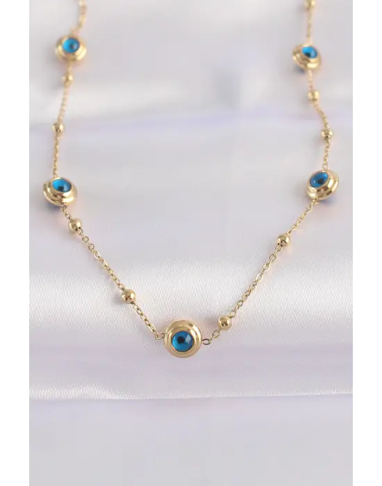  Zincir Altın  Nazar Boncuklu Çelik Kolye