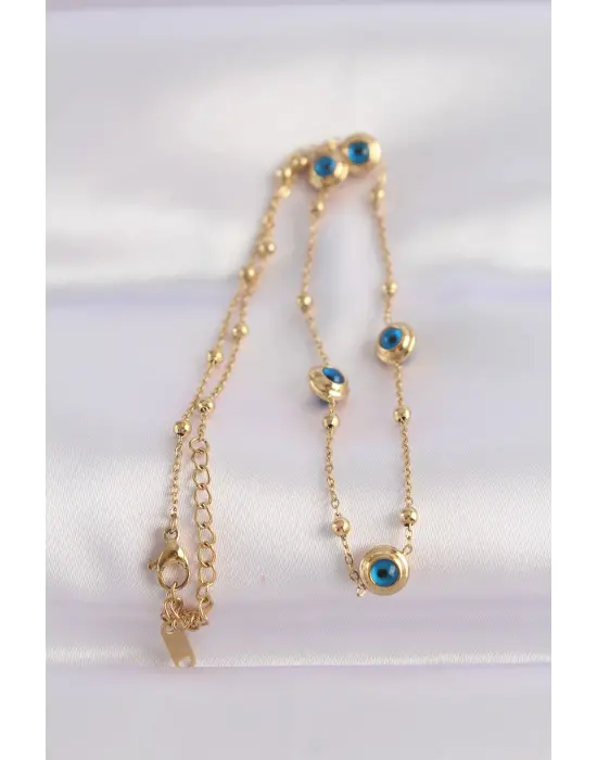  Zincir Altın  Nazar Boncuklu Çelik Kolye