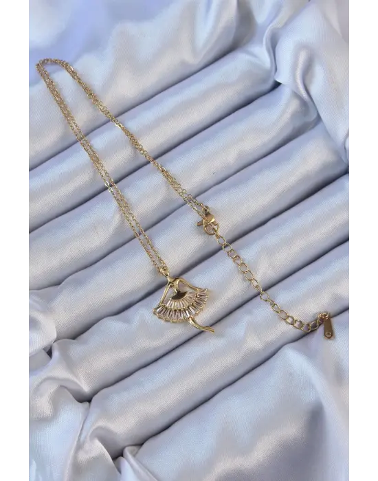  Zincir Altın  Zirkon Taşlı Balerin Çelik Kolye