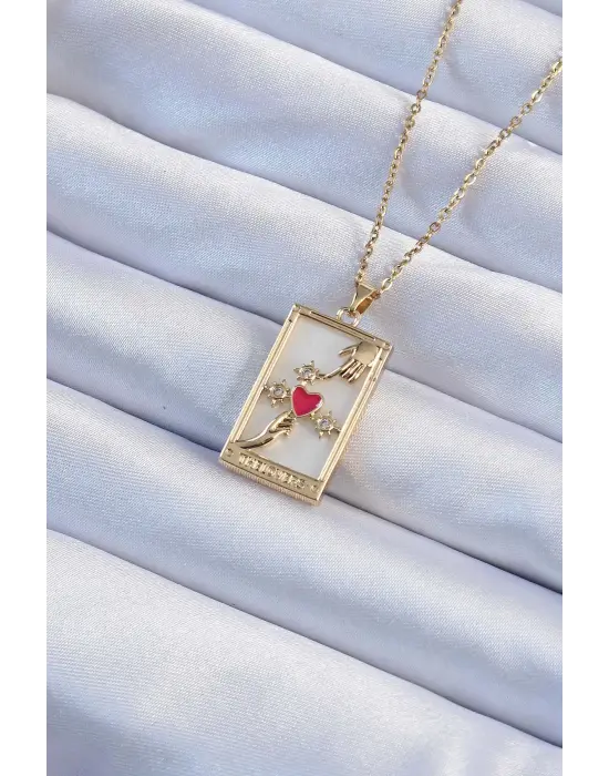  Zincir Altın  Zirkon Taşlı Kalp Model Tarot Çelik Kolye