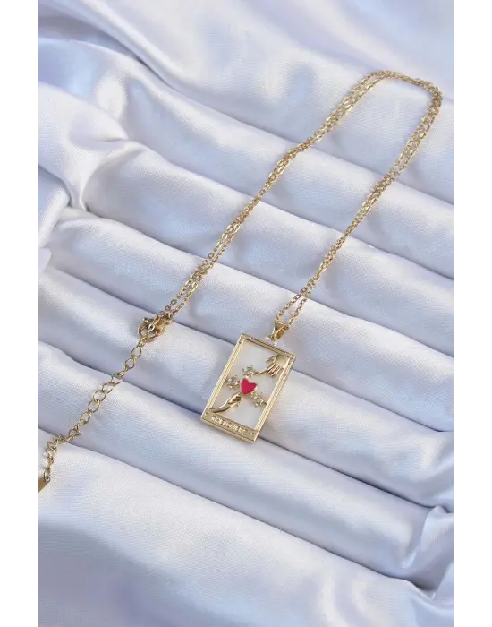  Zincir Altın  Zirkon Taşlı Kalp Model Tarot Çelik Kolye