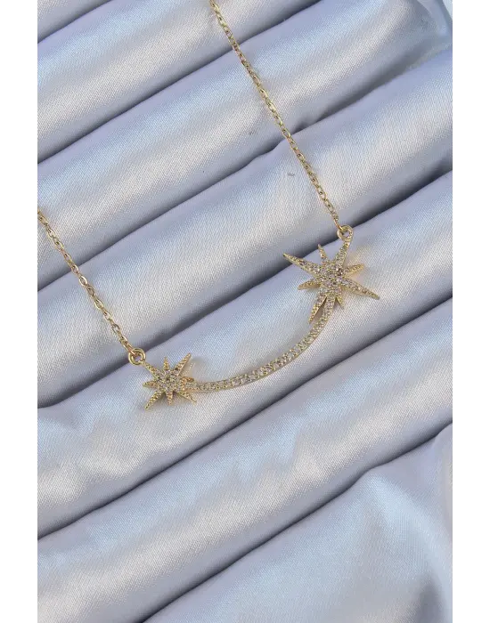  Zincir Altın  Zirkon Taşlı Kutup Yıldızı Çelik Kolye