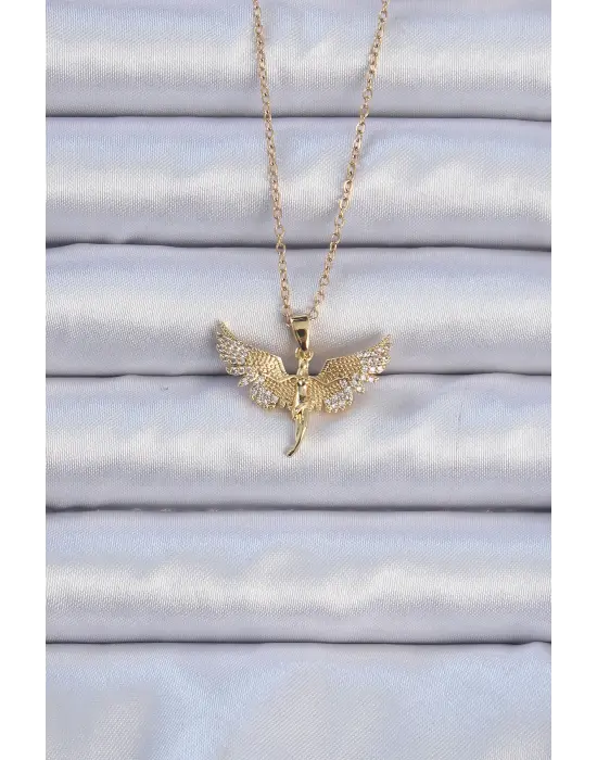  Zincir Altın  Zirkon Taşlı Mikail Meleği Çelik Kolye